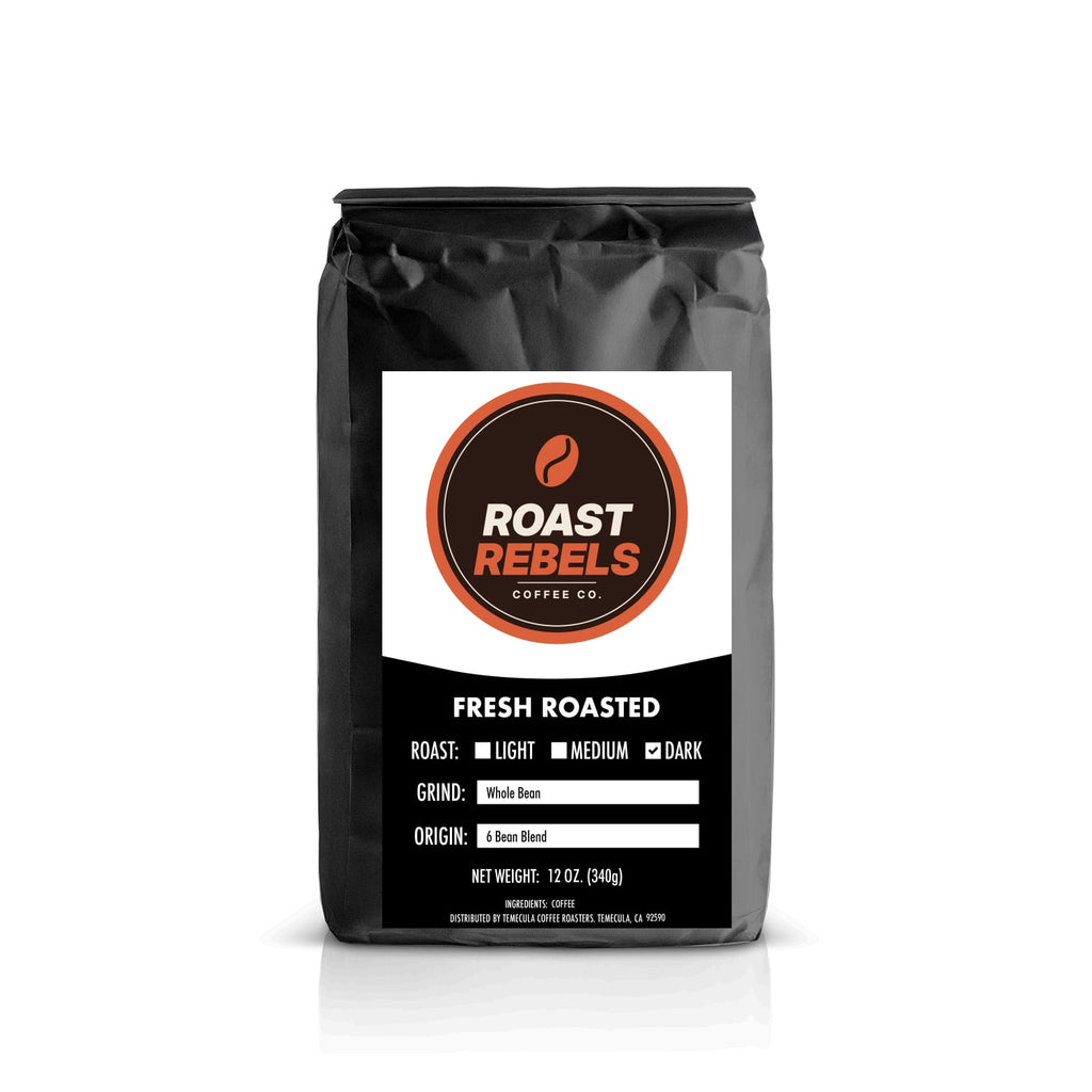 Roast Rebels 6 Bean Blend coffee packaging